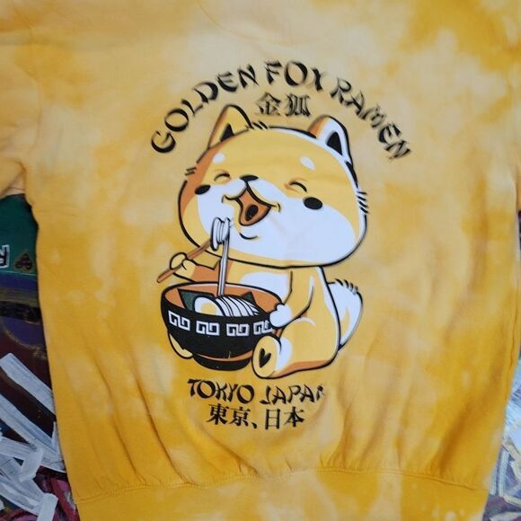 Golden Fox Ramen Tokyo Japan in-house yellow reverse tie-dye hoodie: size small - Picture 8 of 10